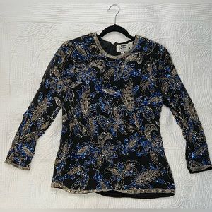 Vintage Silk Beaded Blouse by Nite Line | Size Medium